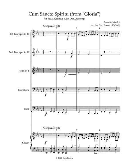 Cum Sancto Spiritu (from "Gloria) for Brass Quintet, opt. accomp. (Db Maj. version) image number null