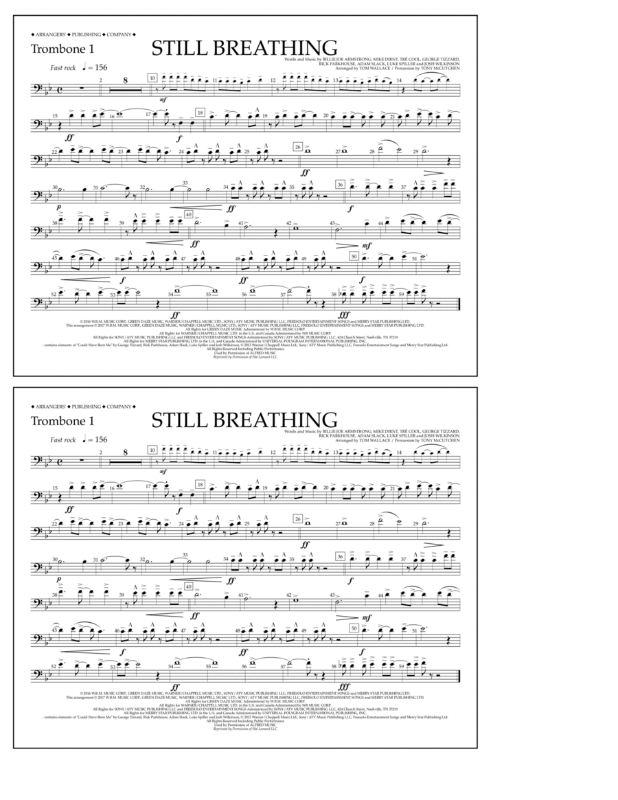 Still Breathing - Trombone 1 Trombone scores gallery preview page 1