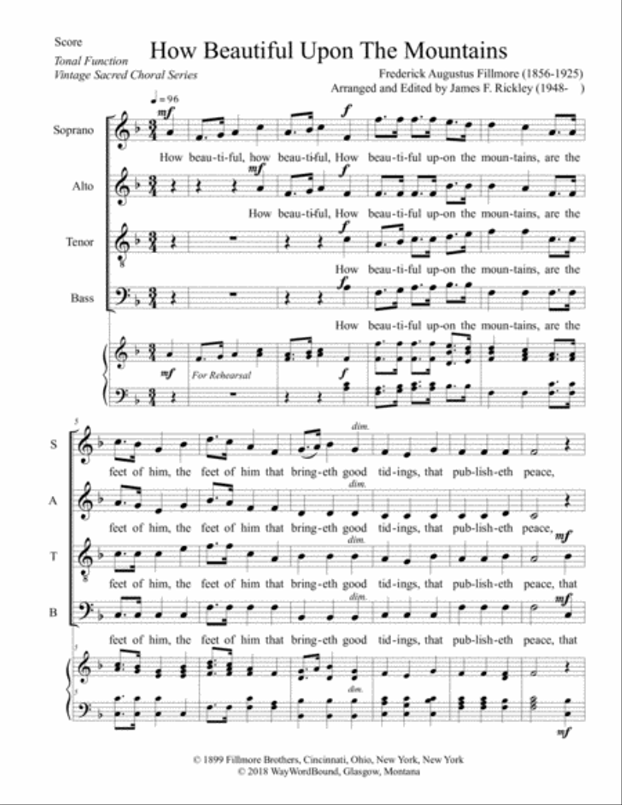 How Beautiful Upon The Mountains 4-Part scores gallery preview page 1