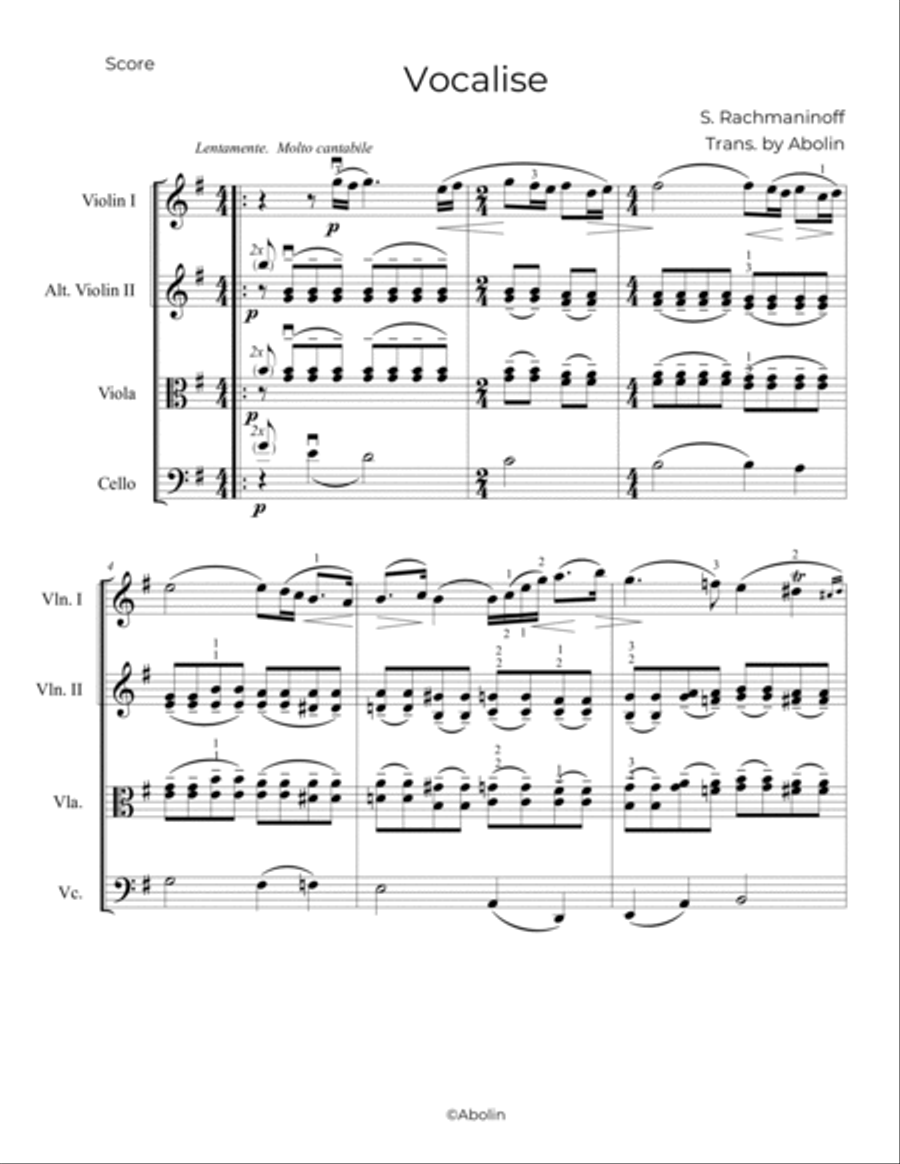 Rachmaninoff: Vocalise - String Trio, or 2 Violins and Cello String Trio scores gallery preview page 2