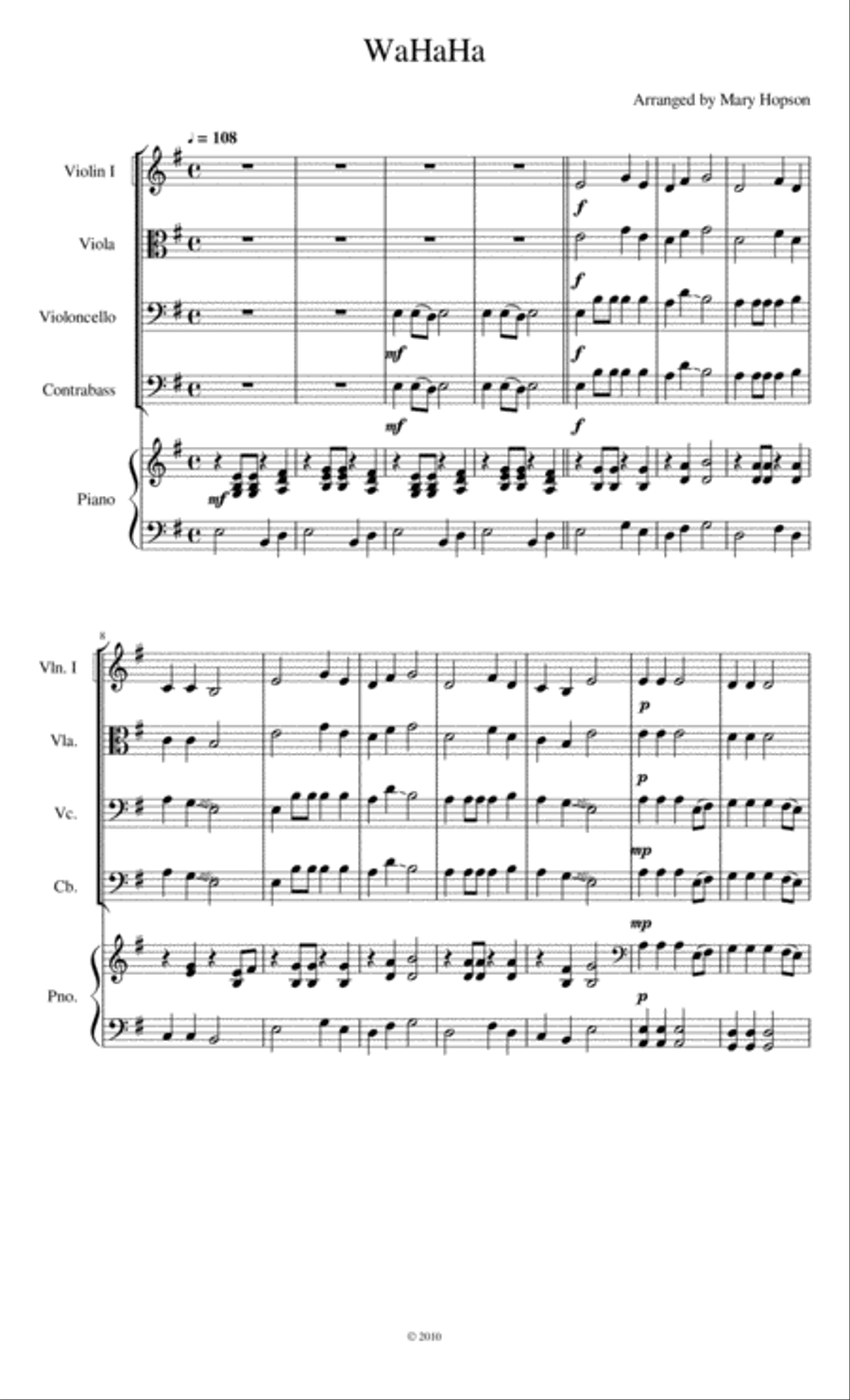 WaHaHa WaHaHa Piano Quintet scores gallery preview page 1