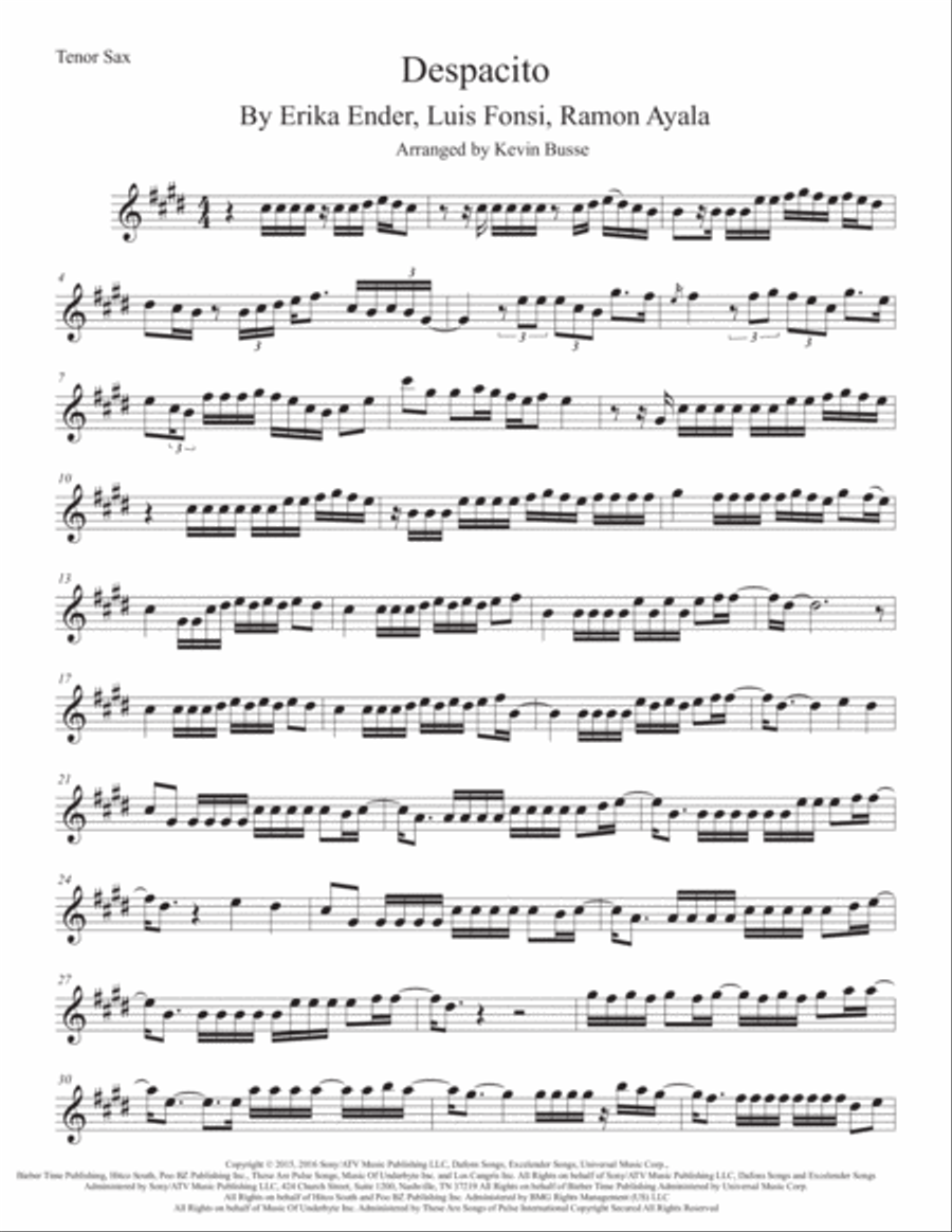 Despacito Tenor Saxophone scores gallery preview page 1