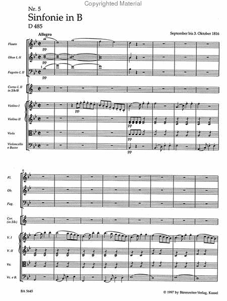 Symphony, No. 5 B flat major D 485