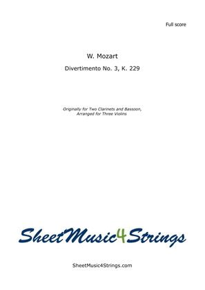 Book cover for Mozart, W. A. - Divertimento No. 3, KV. 229 for 3 Violins