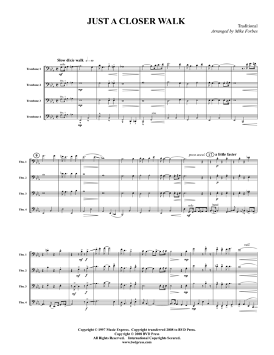 Just a Closer Walk Trombone Quartet scores gallery preview page 1