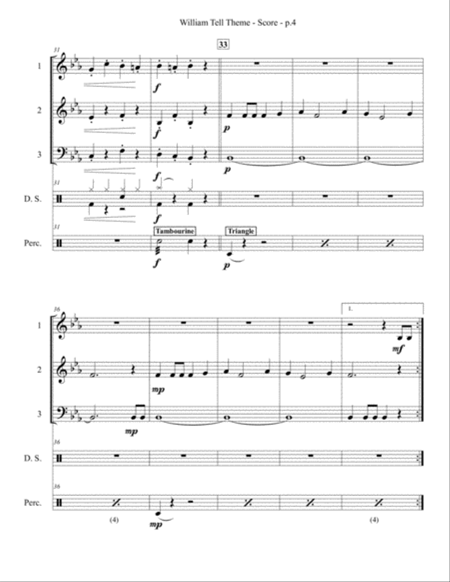William Tell Theme - 3-part Woodwind and/or Brass Ensemble with Optional Percussion - Flexible Instr 3-Part scores gallery preview page 5