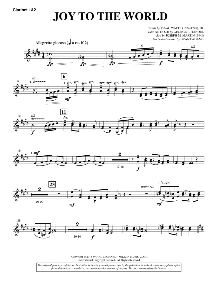 Joy To The World (from A Symphony Of Carols) - Bb Clarinet 1,2