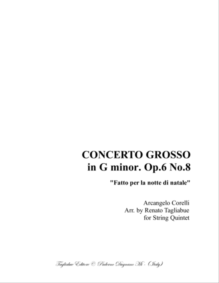 CHRISTMAS CONCERTO - Op. 6 N. 8 - Arr. for String Quintet - With parts String Orchestra scores gallery preview page 1