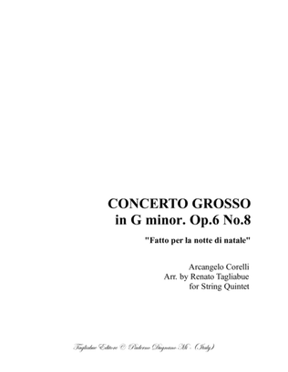 CHRISTMAS CONCERTO - Op. 6 N. 8 - Arr. for String Quintet - With parts