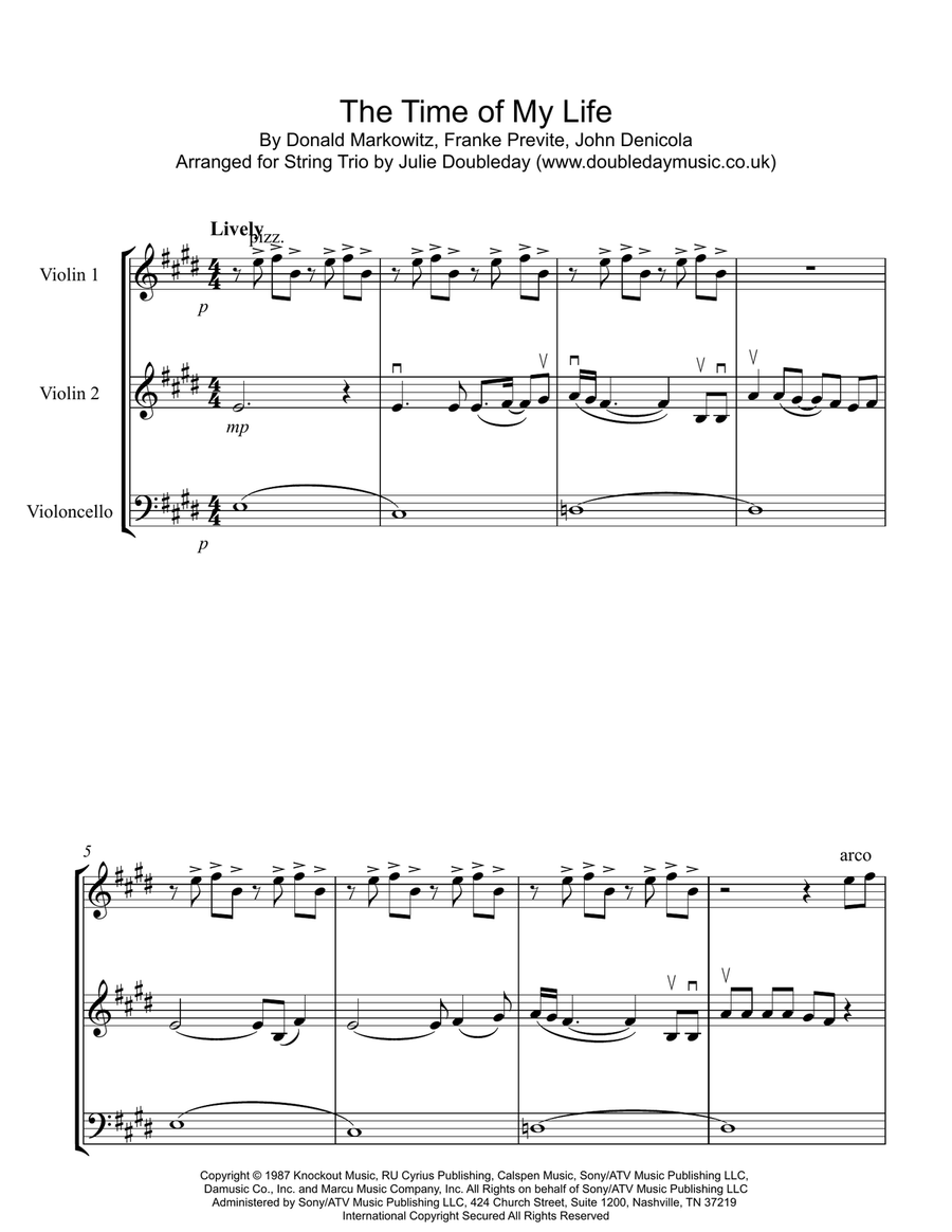 (i've Had) The Time Of My Life String Trio scores gallery preview page 1