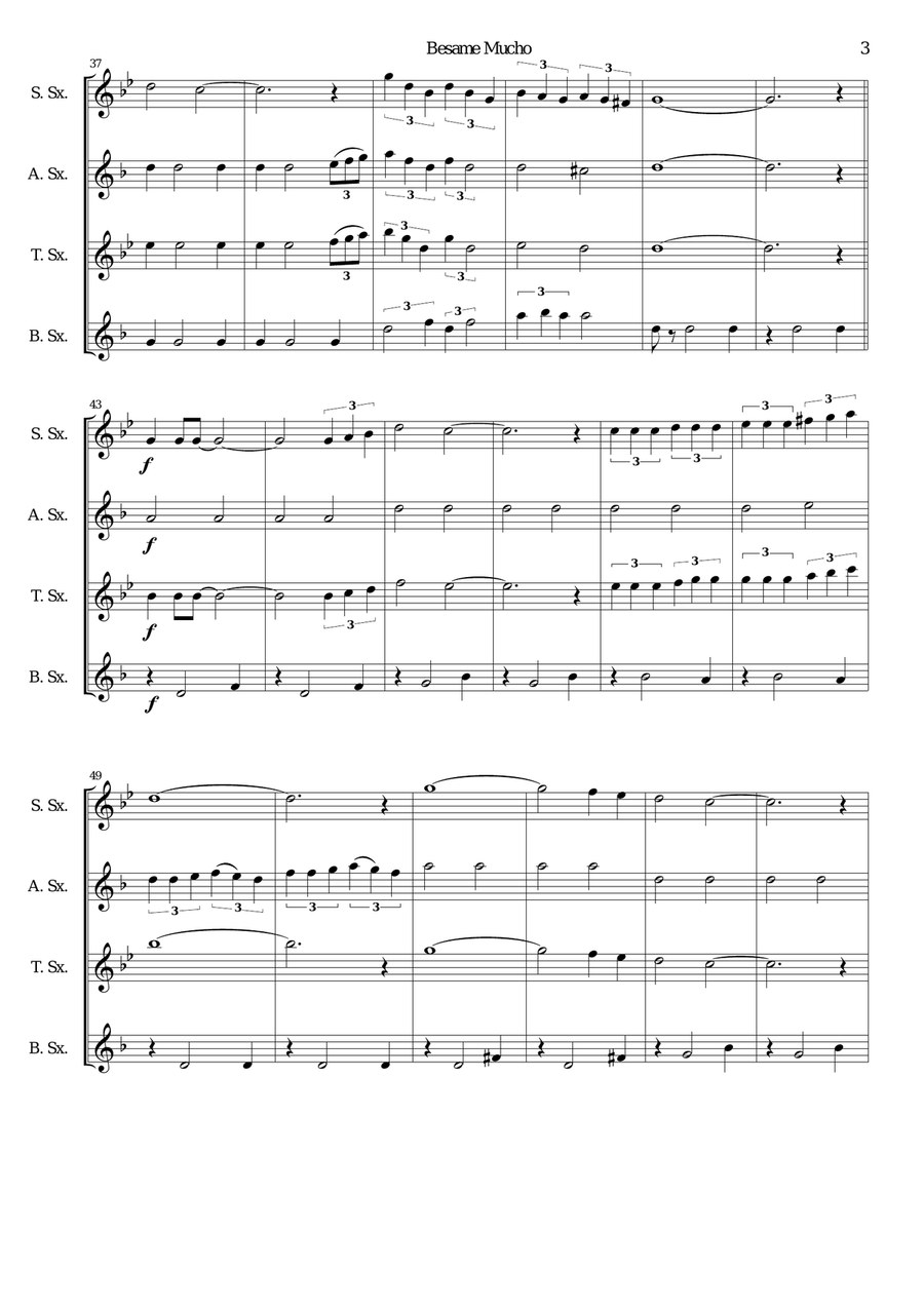 Besame Mucho (Kiss Me Much) Saxophone Quartet scores gallery preview page 3