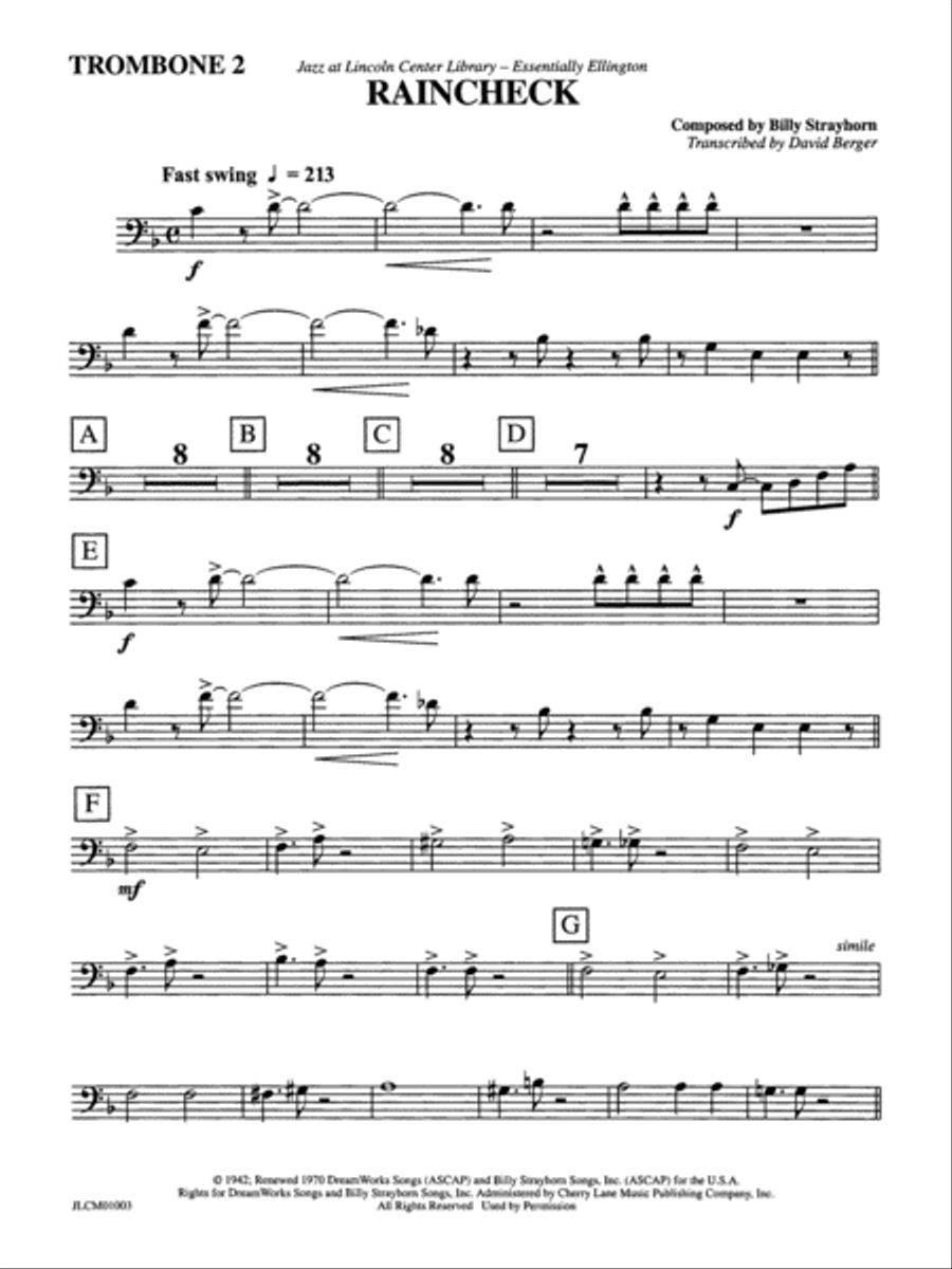 Raincheck: 2nd Trombone Jazz Ensemble scores gallery preview page 1