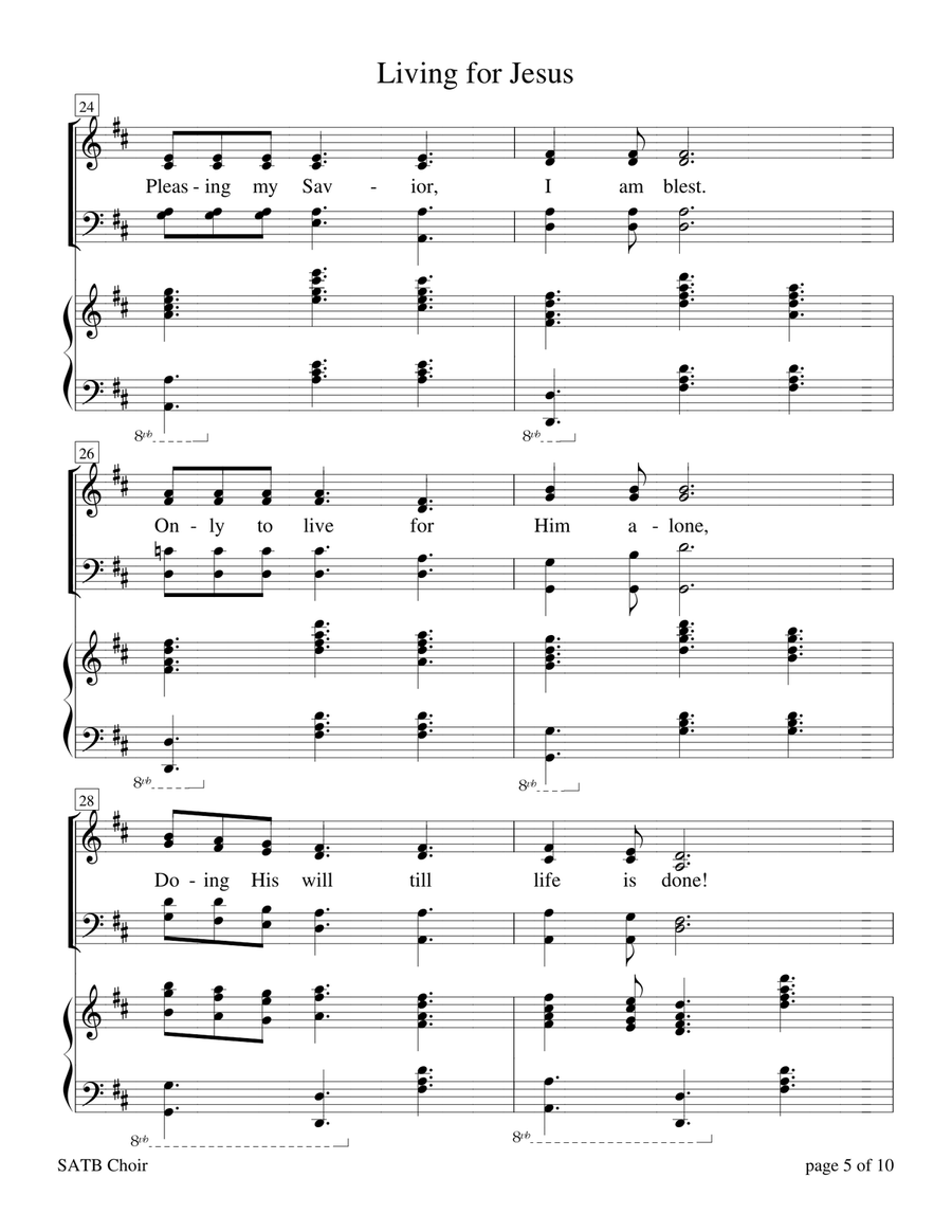 Living for Jesus (for SATB choir with Piano Accompaniment) 4-Part scores gallery preview page 5