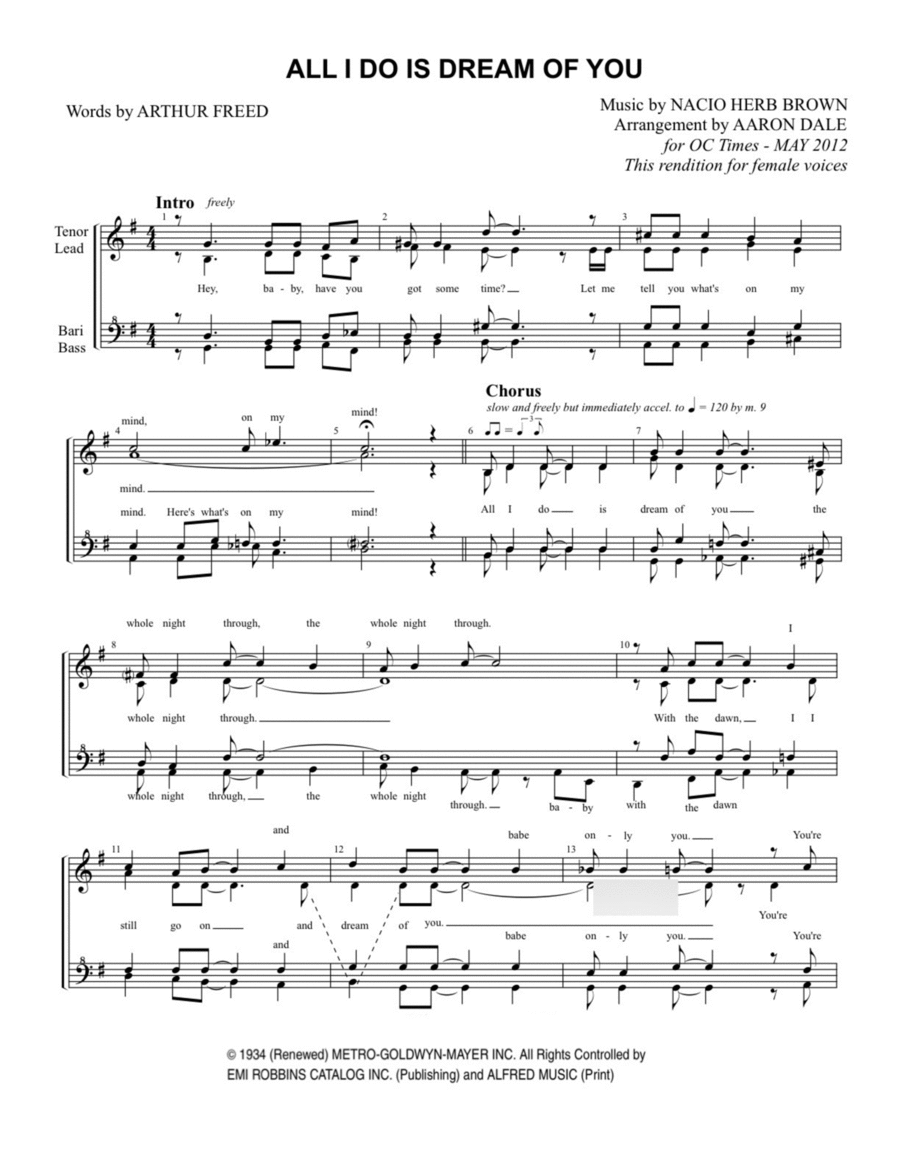 All I Do Is Dream Of You All I Do Is Dream Of You SSAA scores gallery preview page 1