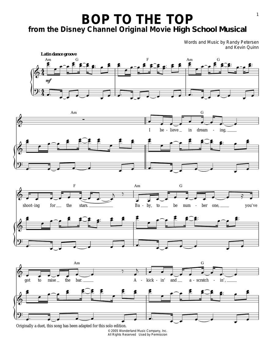 Bop To The Top (from High School Musical) Piano, Vocal scores gallery preview page 1
