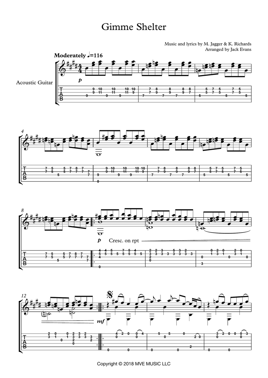 Gimme Shelter Guitar Tablature scores gallery preview page 1