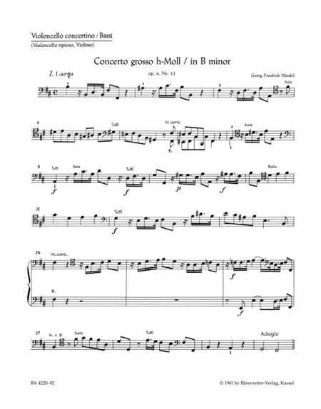 Concerto grosso b minor, Op. 6/12 HWV 330