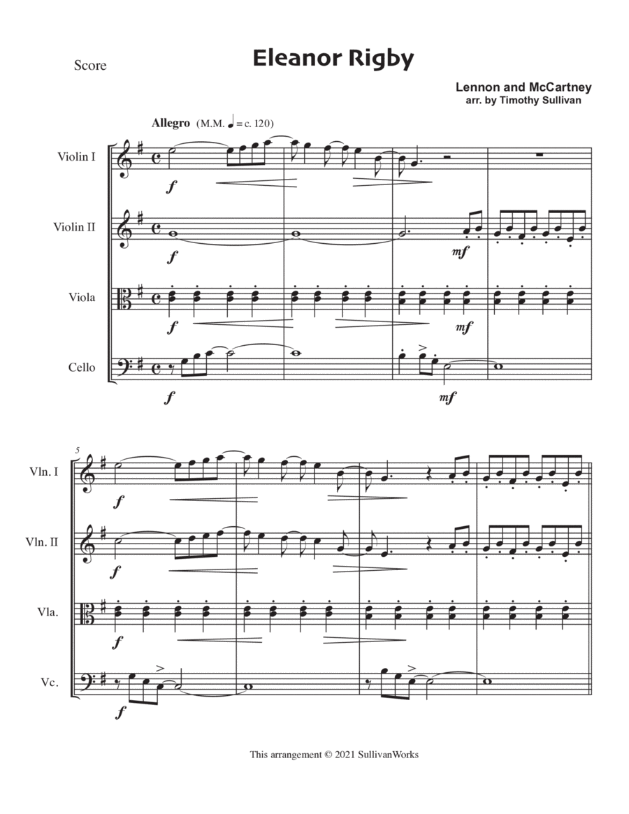 Eleanor Rigby String Quartet scores gallery preview page 1