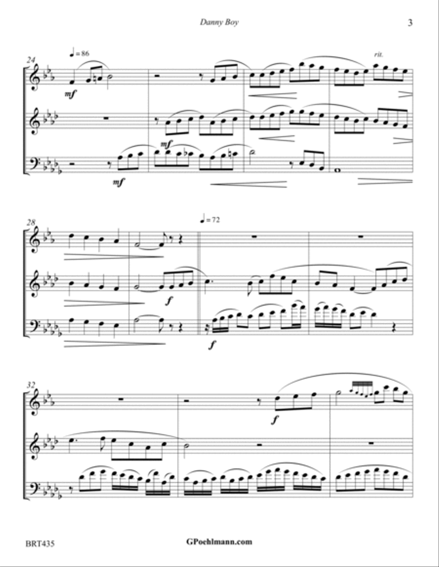 DANNY BOY - BRASS TRIO (Trombone Feature) - unaccompanied Trombone Trio scores gallery preview page 3