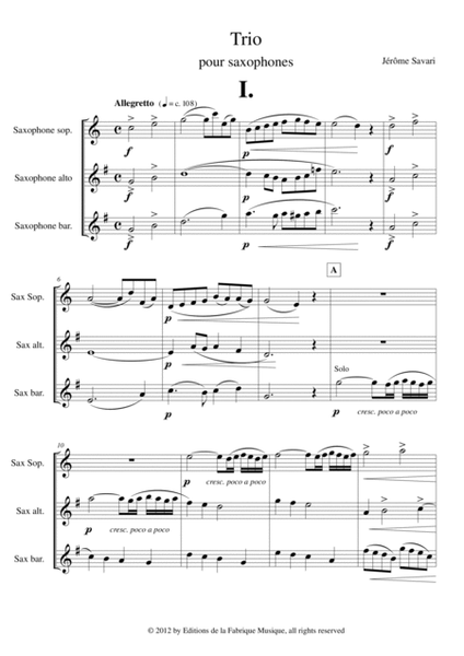 Jérôme Savari: Trio for soprano saxophone, alto saxophone and baritone saxophone
