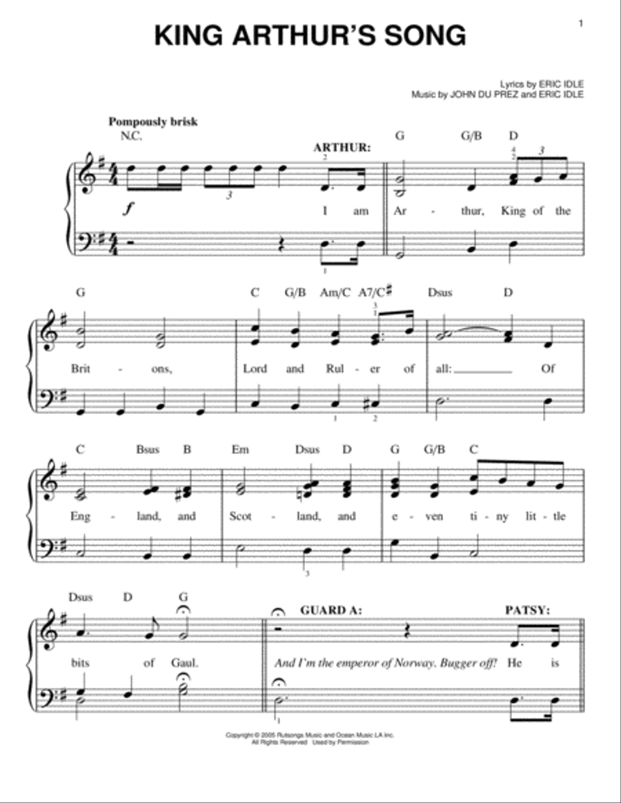 King Arthur's Song Easy Piano scores gallery preview page 1