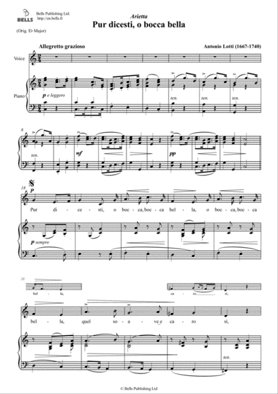 Pur dicesti, o bocca bella (C Major) Voice Solo scores gallery preview page 1