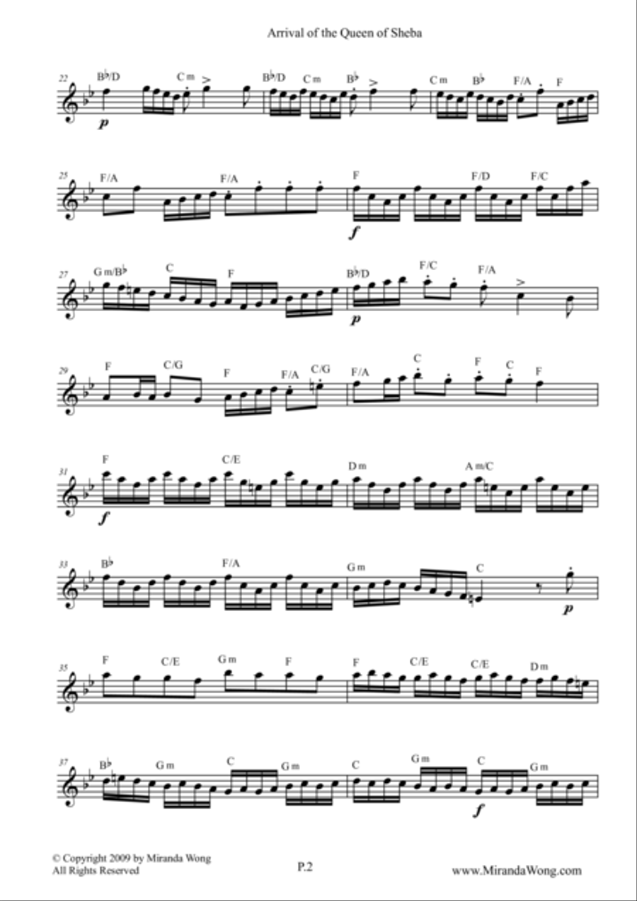 Arrival of Queen of Sheba - Lead Sheet in C for Tenor Saxophone + Concert Key in Bb Small Ensemble scores gallery preview page 4
