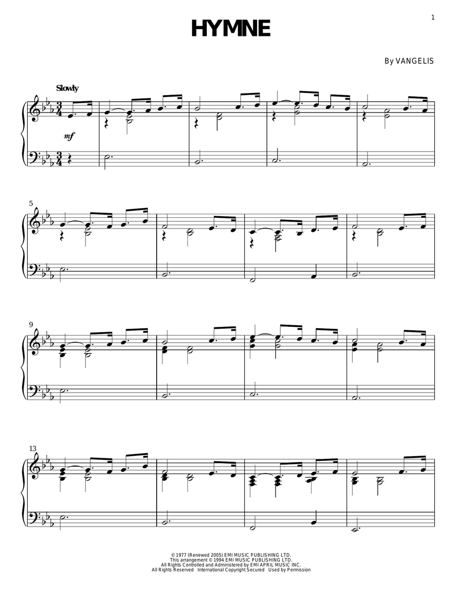 Hymne Piano Solo scores gallery preview page 1