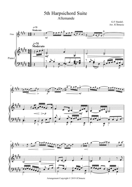 Allemande from 5th Harpsichord suite Arrangement for flute and piano image number null