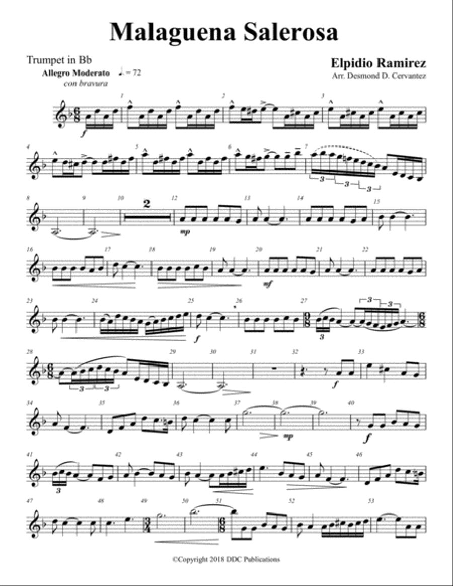 Malagueña Salerosa Trumpet Solo scores gallery preview page 2