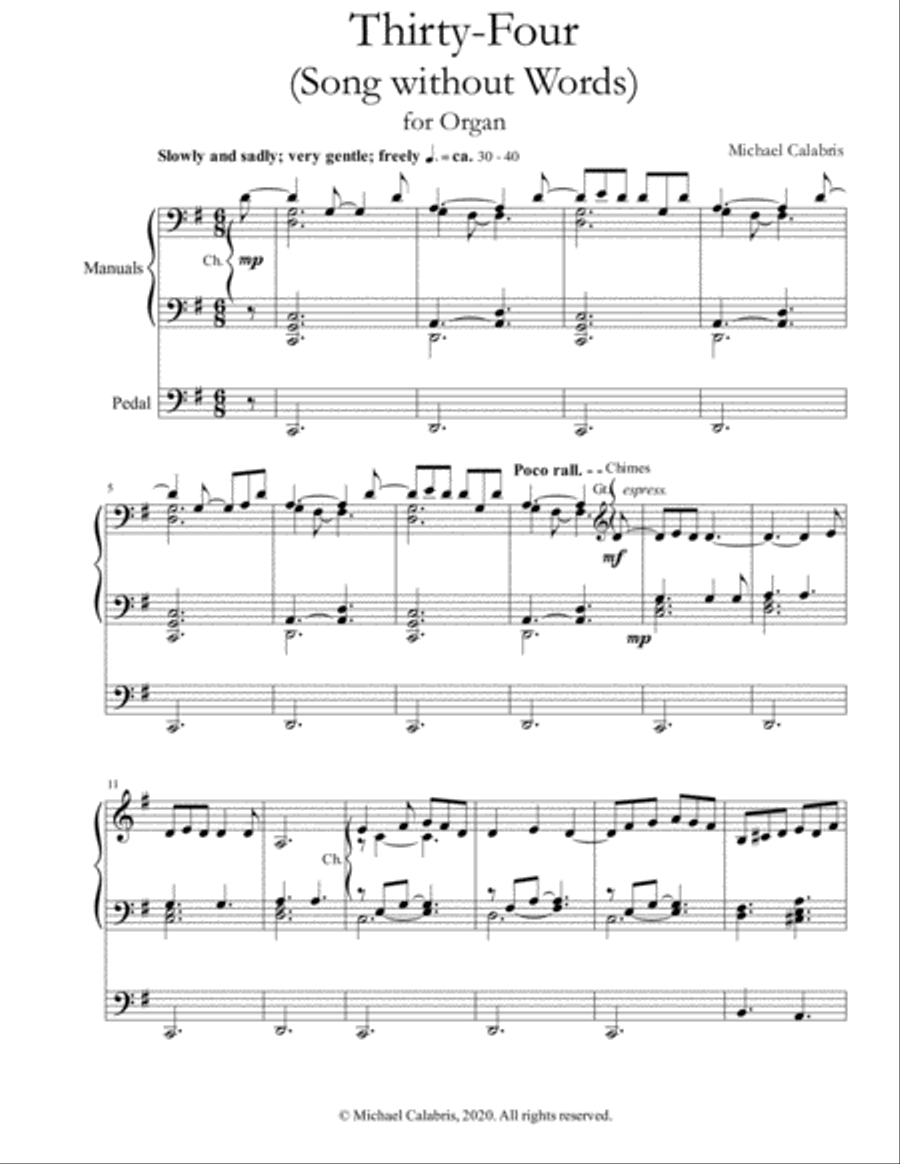 Thirty-Four (Song without Words) (for Organ) image number null