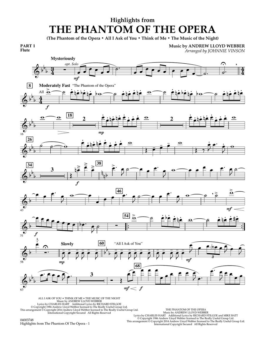 Highlights from The Phantom of the Opera - Pt.1 - Flute Concert Band scores gallery preview page 1