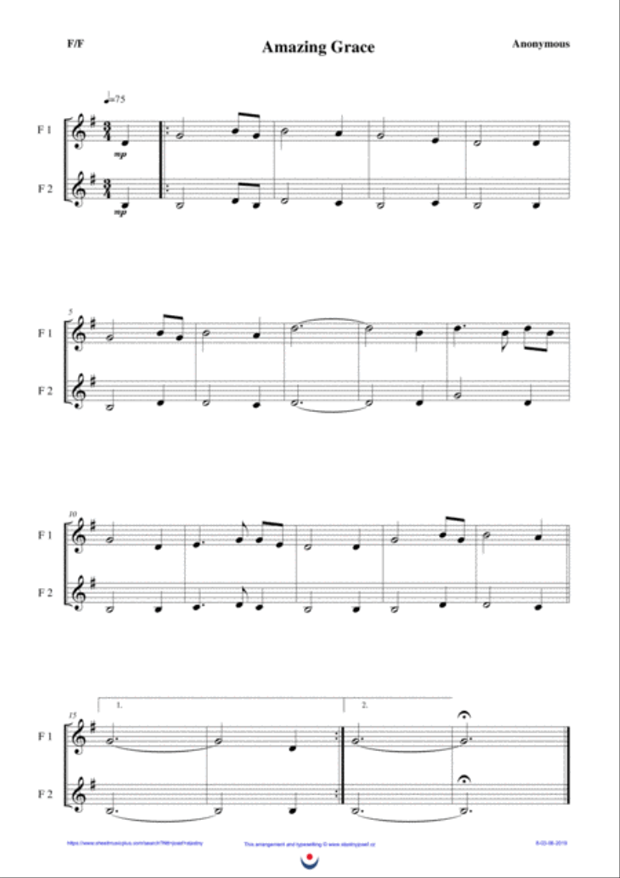 Amazig Grace (easy brass duet Nb. 8 - F/F) Brass Duet scores gallery preview page 1