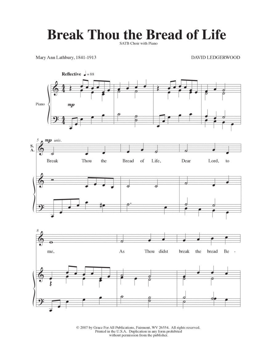 Break Thou the Bread of Life 4-Part scores gallery preview page 1