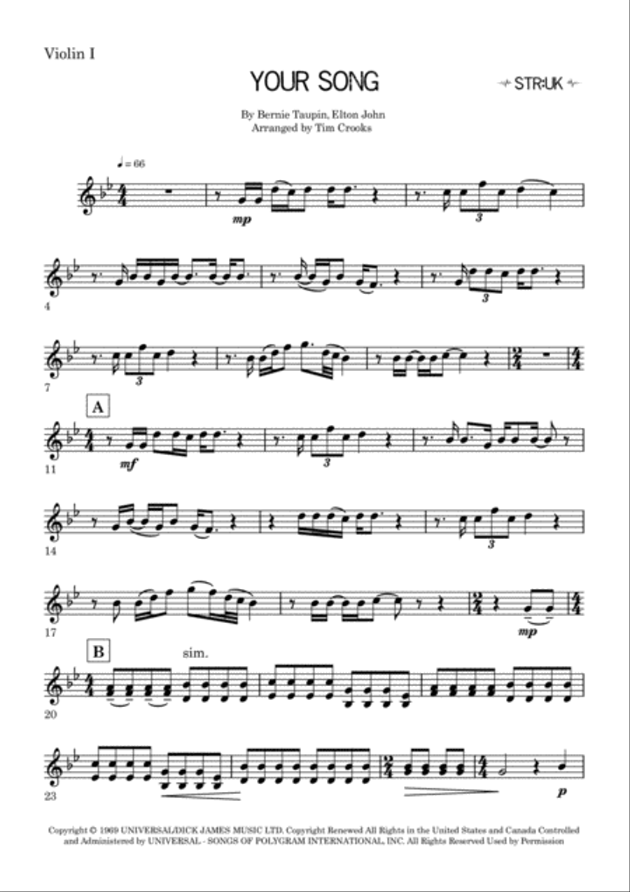Your Song String Quartet scores gallery preview page 5