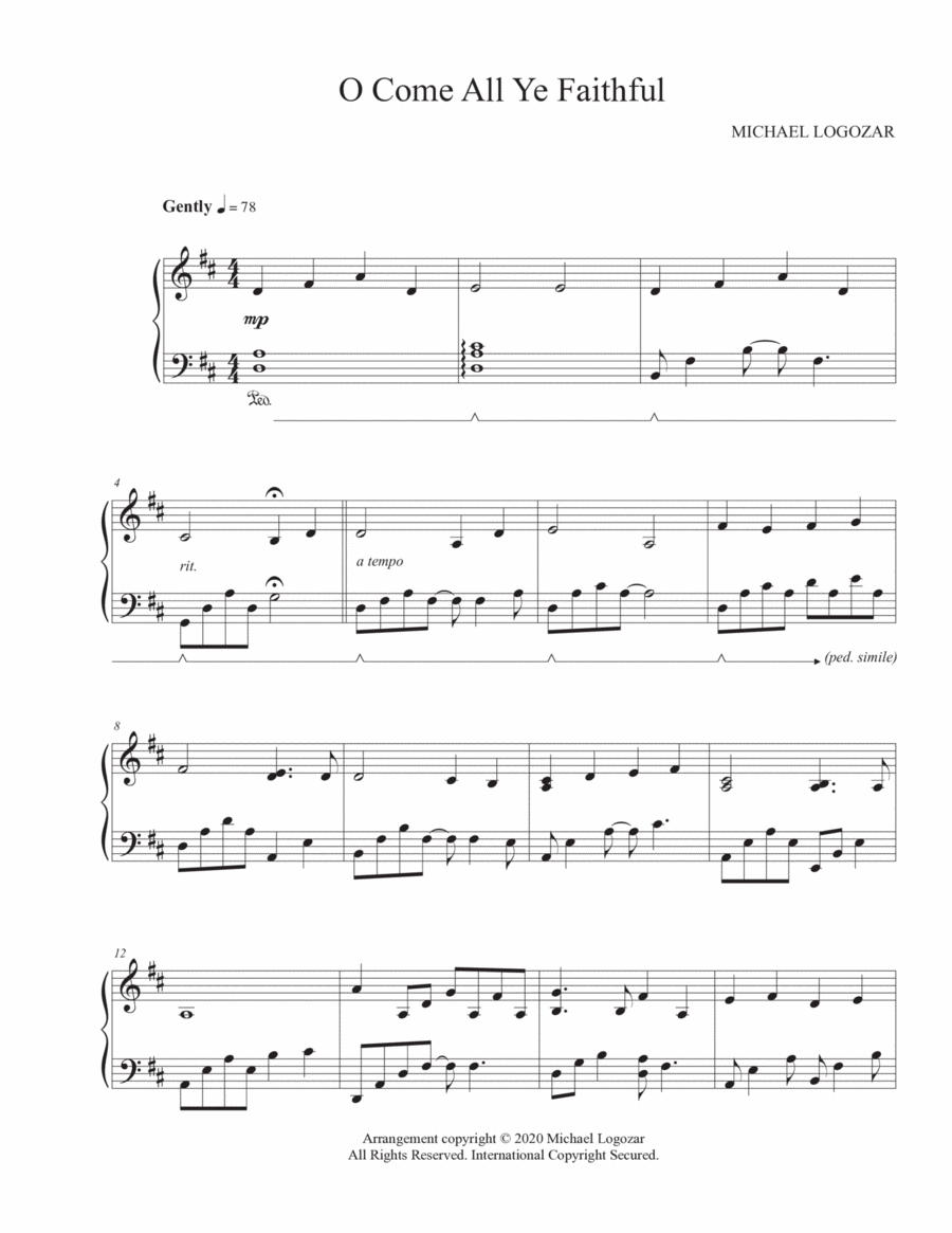 O Come All Ye Faithful - Modern Christmas/Holiday Arrangement Piano Solo scores gallery preview page 1