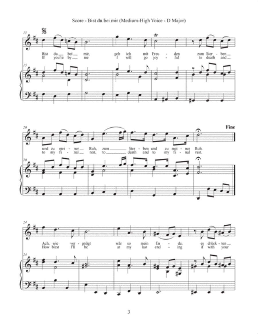 Bist du bei mir (Medium-High Voice and Keyboard with Optional Instruments) High Voice scores gallery preview page 3