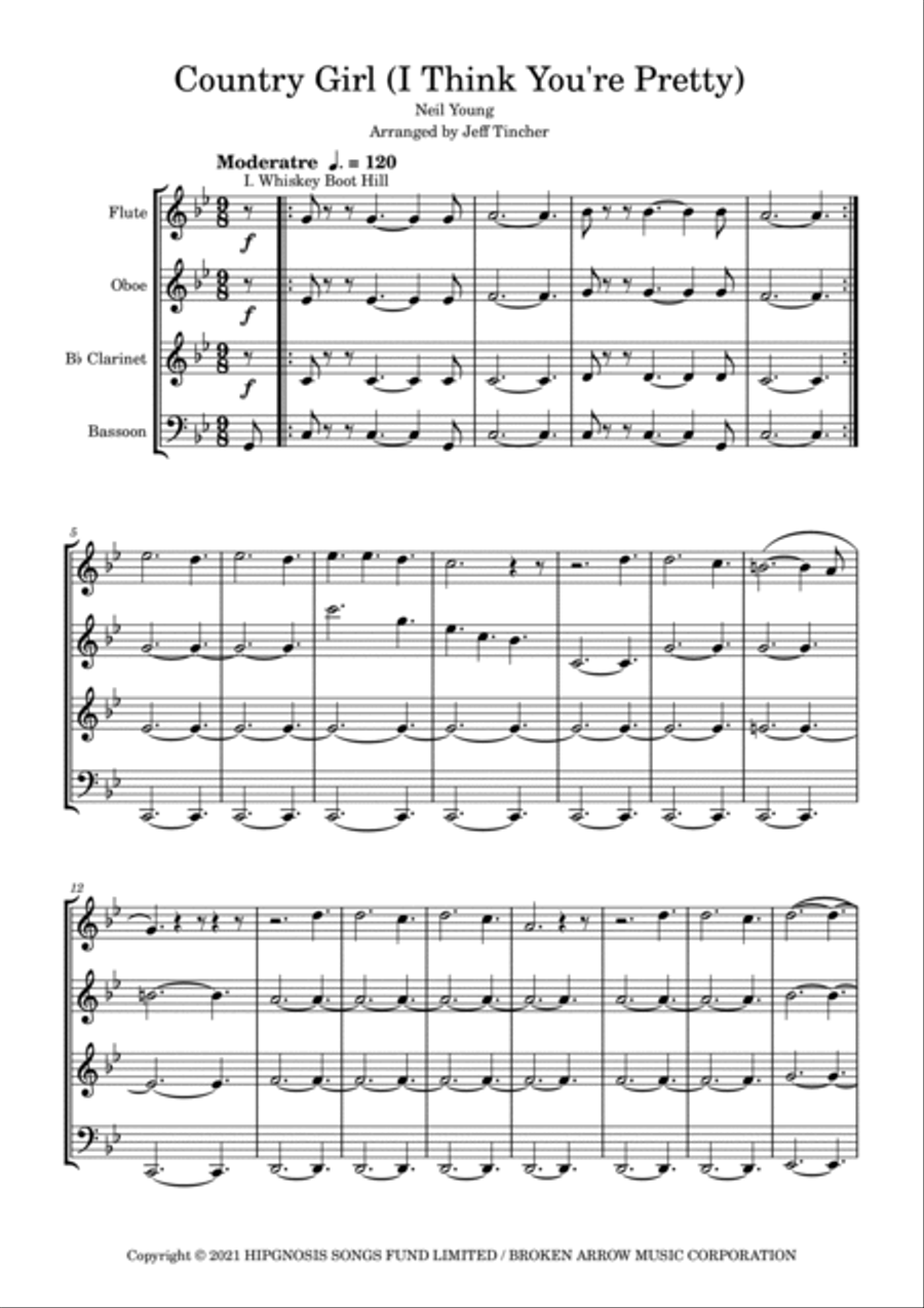 Country Girl I Think You're Pretty Woodwind Quartet scores gallery preview page 2