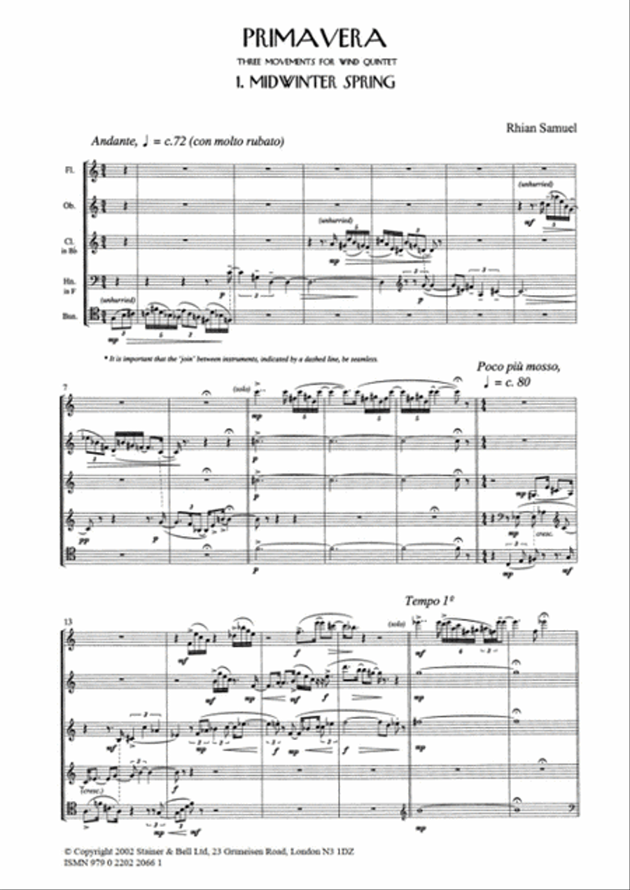 Primavera. Three Movements for Wind Quintet