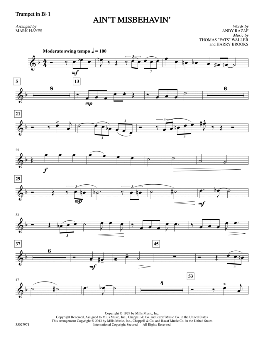 Ain't Misbehavin' - Trumpet 1 in Bb Choir scores gallery preview page 1