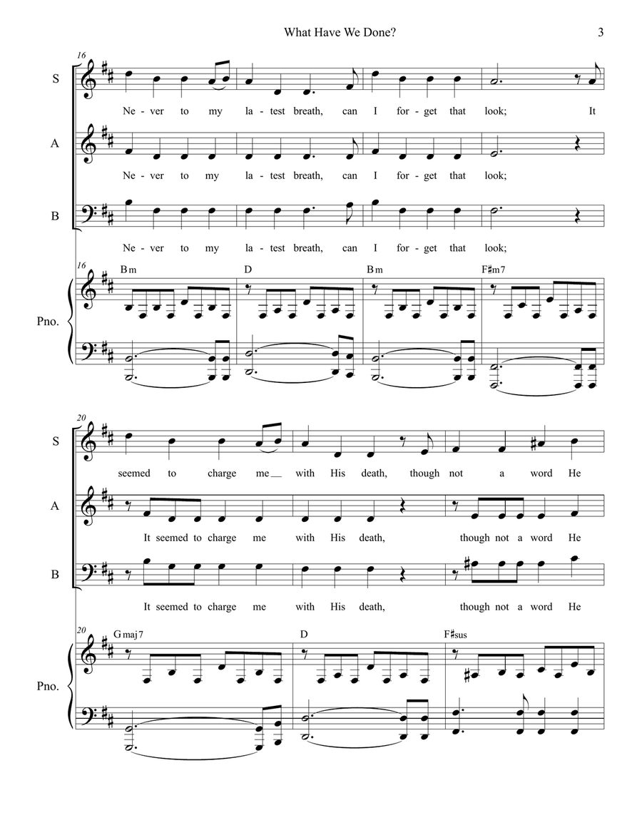 What Have We Done? (SAB) 3-Part scores gallery preview page 3