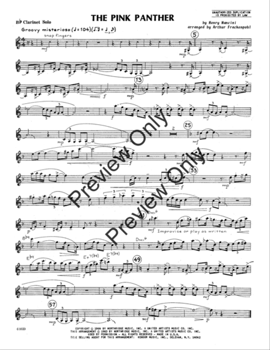 Pink Panther, The B-Flat Clarinet scores gallery preview page 2