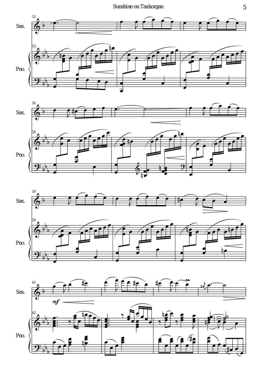 Sunshine on Taxkorgan - Sunshine on Tashkurgan, for saxophone and piano (Score + Solo part) Woodwind Duet scores gallery preview page 5