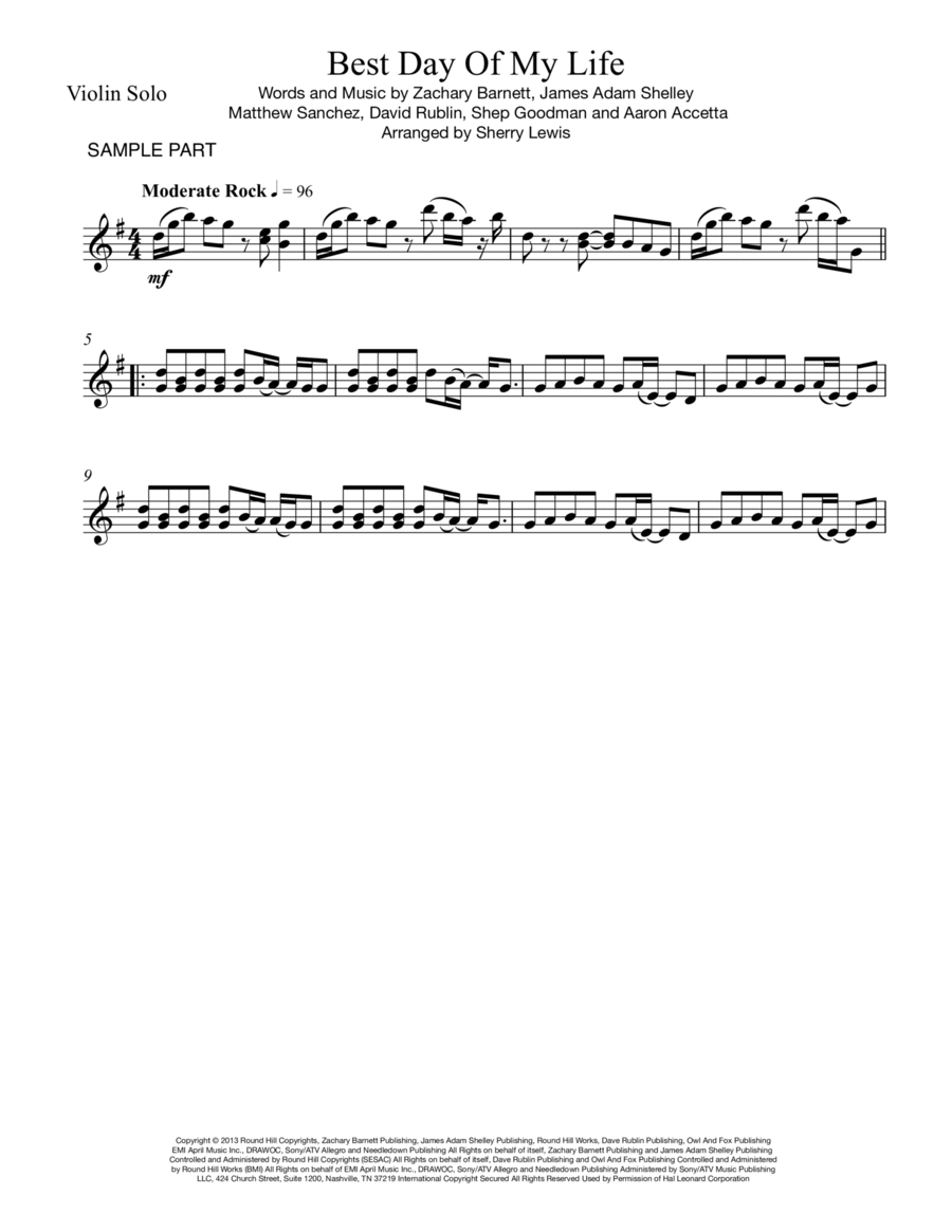Best Day Of My Life Violin Solo scores gallery preview page 1
