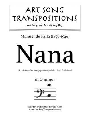 Book cover for FALLA: Nana (transposed to G minor, bass clef)