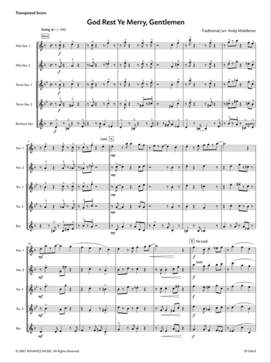 God Rest Ye Merry, Gentlemen Saxophone Quintet scores gallery preview page 2