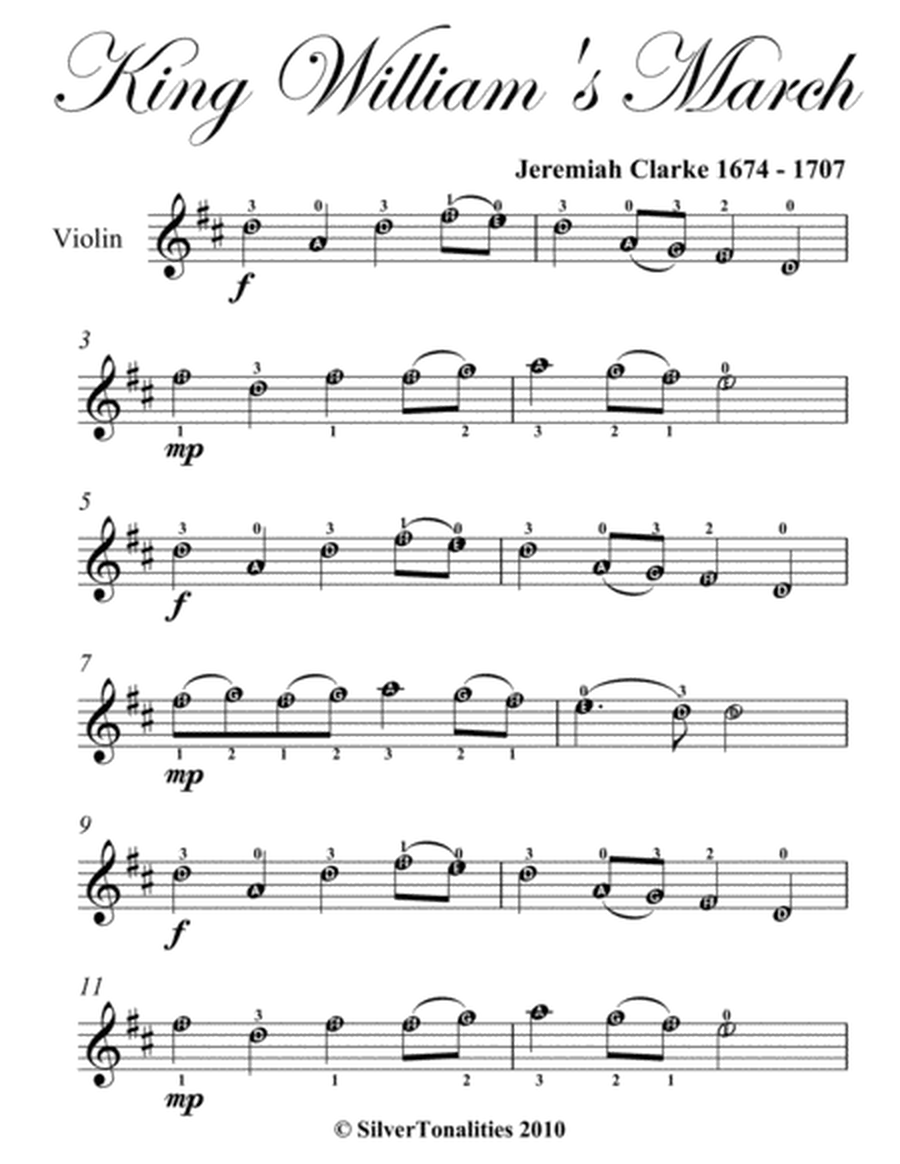 King William's March Easy Violin Sheet Music