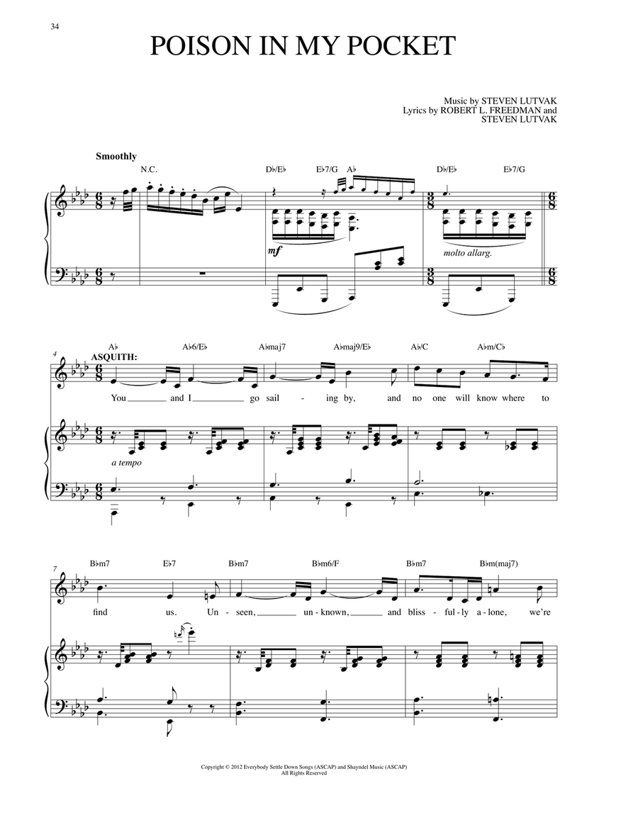 Poison In My Pocket Piano, Vocal scores gallery preview page 1