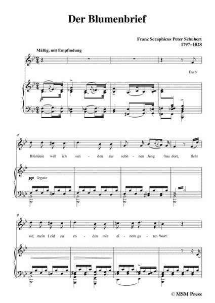 Schubert-Der Blumenbrief,in B flat Major,for Voice&Piano image number null