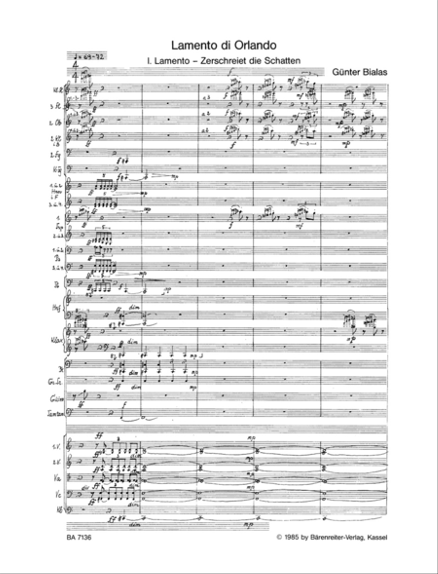 Lamento di Orlando für Orchester, Bariton und gemischten Chor (1985) 4-Part scores gallery preview page 2
